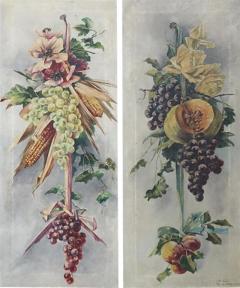 Set of two Oil Painting on Canvas signed Composition with Flowers and Fruit - 2641688