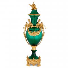 Set of two large green glass gilt bronze mounted vases - 3268970