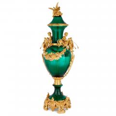 Set of two large green glass gilt bronze mounted vases - 3268971