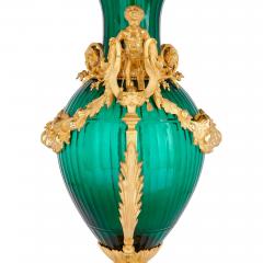 Set of two large green glass gilt bronze mounted vases - 3268972