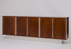 Seven Foot Narrow Rosewood and Aluminum Cabinet 1970s France - 3534265