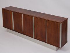 Seven Foot Narrow Rosewood and Aluminum Cabinet 1970s France - 3534273
