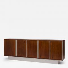 Seven Foot Narrow Rosewood and Aluminum Cabinet 1970s France - 3561518