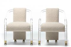 Sexy 1970s Lucite Brass Set of Chairs in Ivory White Boucl on Casters c 1970 - 2283179