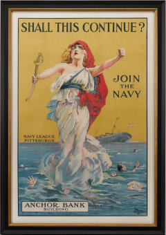 Shall This Continue Join the Navy Vintage Navy Recruitment Poster circa 1916 - 3737989