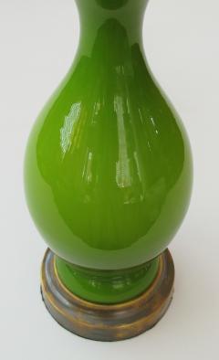 Shapely Pair of 1960s Apple Green Cased Glass Baluster Form Lamps - 1098986