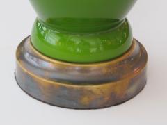 Shapely Pair of 1960s Apple Green Cased Glass Baluster Form Lamps - 1098988