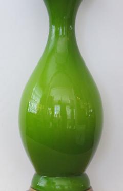 Shapely Pair of 1960s Apple Green Cased Glass Baluster Form Lamps - 1098990