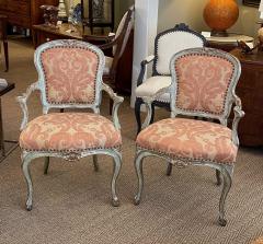 Shapely pair of Italian rococo style aqua painted and parcel gilt armchairs - 2616424
