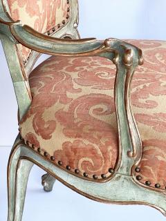 Shapely pair of Italian rococo style aqua painted and parcel gilt armchairs - 2616427