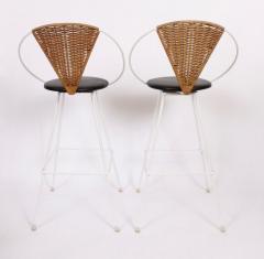 Shaver Howard Pair of Arthur Umanoff for Shaver Howard Iron Rattan Black Leather Bar Stools - 1603764