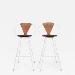 Shaver Howard Pair of Arthur Umanoff for Shaver Howard Iron Rattan Black Leather Bar Stools - 1605286