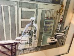Sherry Plano GHOSTLY FIGURES INSIDE HOSPITAL DISPENSARY WATERCOLOR BY SHERRY PLANO - 1706588