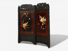 Shibayama Art Meiji Era Ebonized Wood Lacquer Two Panel Screen Japan 1890s - 4103183