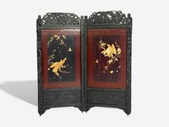 Shibayama Art Meiji Era Ebonized Wood Lacquer Two Panel Screen Japan 1890s - 4103184
