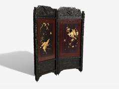 Shibayama Art Meiji Era Ebonized Wood Lacquer Two Panel Screen Japan 1890s - 4103185