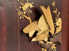 Shibayama Art Meiji Era Ebonized Wood Lacquer Two Panel Screen Japan 1890s - 4103187