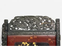 Shibayama Art Meiji Era Ebonized Wood Lacquer Two Panel Screen Japan 1890s - 4103188