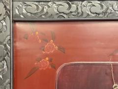 Shibayama Art Meiji Era Ebonized Wood Lacquer Two Panel Screen Japan 1890s - 4103193