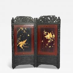 Shibayama Art Meiji Era Ebonized Wood Lacquer Two Panel Screen Japan 1890s - 4104373