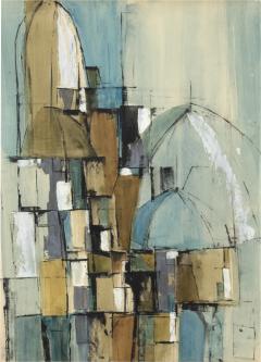Shirley n e Moss Rapp Mariani Mid Modern Abstract Expressionist Study in Blue American Circa 1970  - 2332209