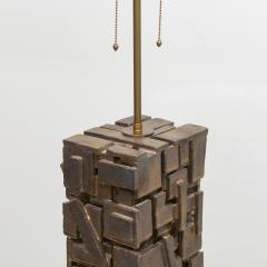 Shizue Imai Pair of Bespoke Rectangular Sculptural Ceramic Dark Glazed Table Lamps - 3982257