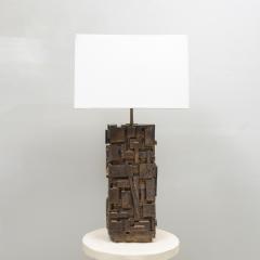 Shizue Imai Pair of Bespoke Rectangular Sculptural Ceramic Dark Glazed Table Lamps - 3982258