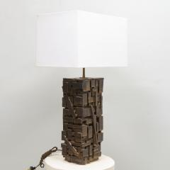 Shizue Imai Pair of Bespoke Rectangular Sculptural Ceramic Dark Glazed Table Lamps - 3982259
