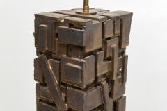 Shizue Imai Pair of Bespoke Rectangular Sculptural Ceramic Dark Glazed Table Lamps - 3982260