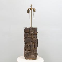 Shizue Imai Pair of Bespoke Rectangular Sculptural Ceramic Dark Glazed Table Lamps - 3982261
