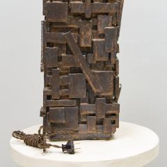 Shizue Imai Pair of Bespoke Rectangular Sculptural Ceramic Dark Glazed Table Lamps - 3982263