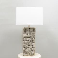 Shizue Imai Pair of Bespoke Rectangular Sculptural Ceramic White Glazed Table Lamps - 3982264