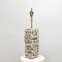 Shizue Imai Pair of Bespoke Rectangular Sculptural Ceramic White Glazed Table Lamps - 3982267