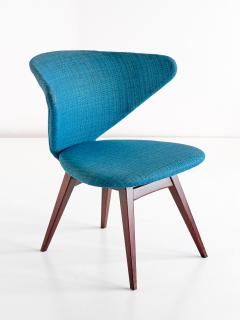 Sigfrid Ljungqvist Sigfrid Ljungqvist Wing Shaped Chair Petrol Blue Fabric and Beech Sweden 1958 - 1691026