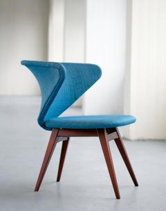 Sigfrid Ljungqvist Sigfrid Ljungqvist Wing Shaped Chair Petrol Blue Fabric and Beech Sweden 1958 - 1691029