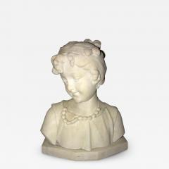 Signed 19th Century Marble Miniature Bust of a Young Girl Signed on Reverse - 2992956