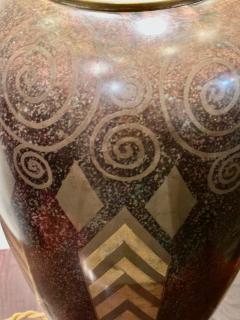 Signed Art Deco Dinandrie Lamp Vase with Mica shade Signed Edition Jouvenia - 3794336