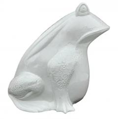 Signed Large Mid Century Italian Glazed Ceramic Frog or Toad in White Bitossi - 3511368