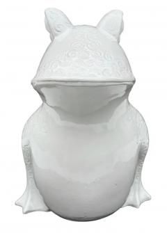 Signed Large Mid Century Italian Glazed Ceramic Frog or Toad in White Bitossi - 3511433