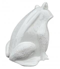 Signed Large Mid Century Italian Glazed Ceramic Frog or Toad in White Bitossi - 3511442