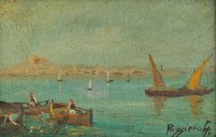 Signed Oil Painting of Seaside View c 1900 - 4710284
