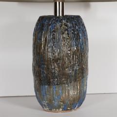 Signed Organic Mid Century Modern Handpainted Ceramic Lamp with Nickel Fittings - 1484027