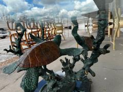 Signed and Numbered Joseph Quillan Bronze Sea Turtle Coffee Table - 4489053