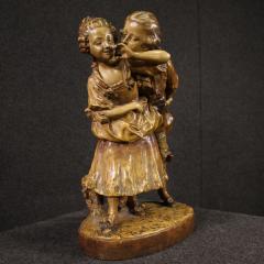 Signed terracotta sculpture gallant scene - 4212054