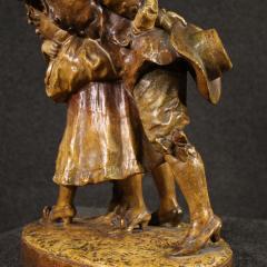 Signed terracotta sculpture gallant scene - 4212055