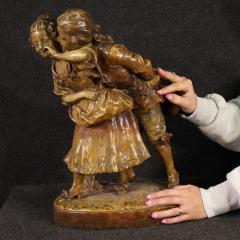 Signed terracotta sculpture gallant scene - 4212057