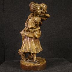 Signed terracotta sculpture gallant scene - 4212059