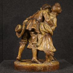 Signed terracotta sculpture gallant scene - 4212061