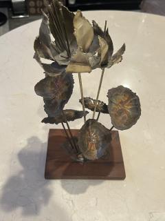 Silas Seandel BRUTALIST FLOWER SCULPTURE ON WOOD BASE - 3617285