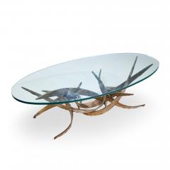 Silas Seandel Silas Seandel Brutalist Mid Century Glass and Gilt Bronze Coffee Table - 4547664